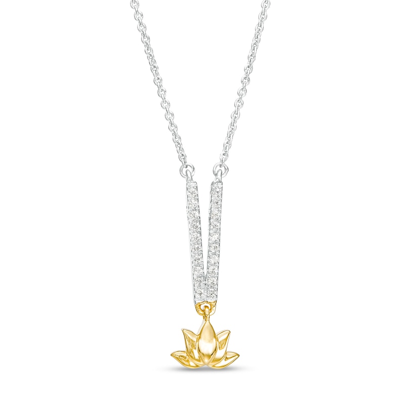 By Women for Women 0.08 CT. T.W. Diamond Lotus Flower "V" Necklace in 10K Two-Tone Gold