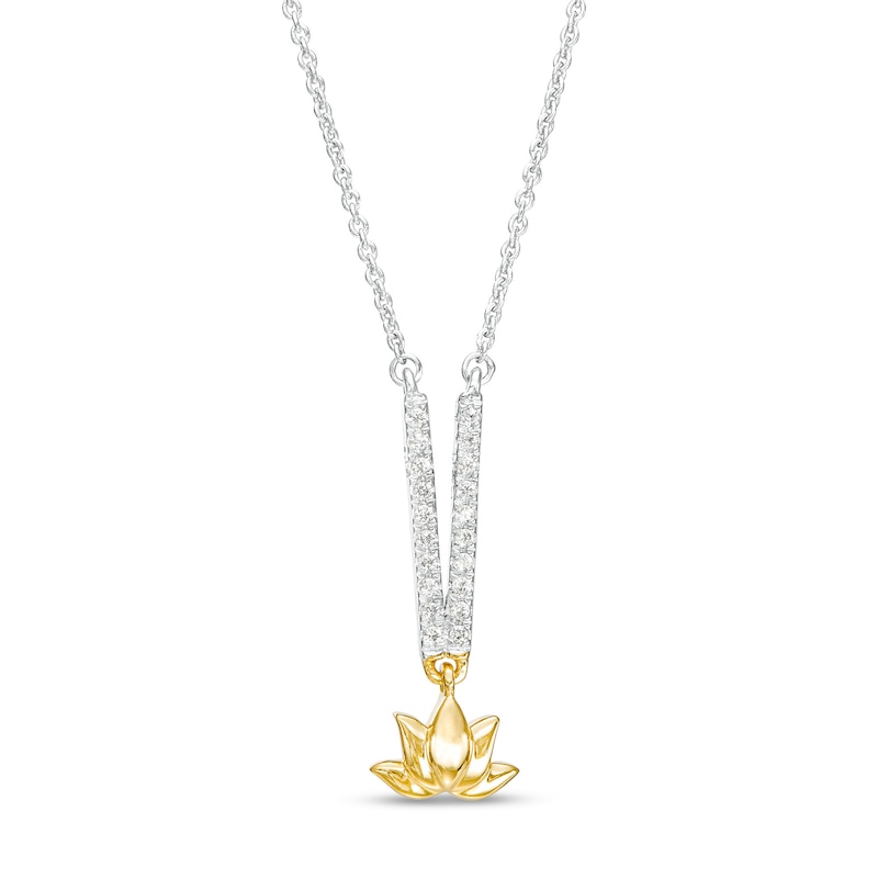 By Women for Women 0.08 CT. T.W. Diamond Lotus Flower "V" Necklace in 10K Two-Tone Gold|Peoples Jewellers