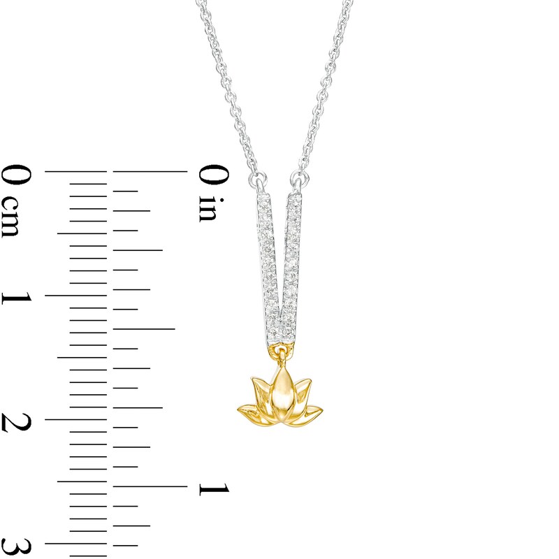 By Women for Women 0.08 CT. T.W. Diamond Lotus Flower "V" Necklace in 10K Two-Tone Gold