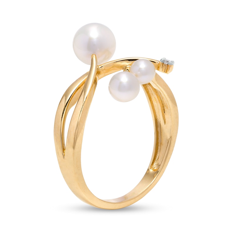 Cultured Freshwater Pearl and Diamond Accent Bypass Split Shank Ring in 10K Gold