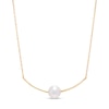 Thumbnail Image 0 of IMPERIAL® 6.5mm Cultured Akoya Pearl Curved Bar Necklace in 14K Gold