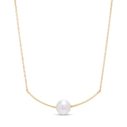 IMPERIAL® 6.5mm Akoya Cultured Pearl Curved Bar Necklace in 14K Gold