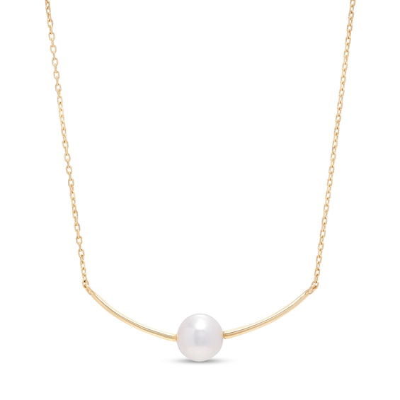 IMPERIAL® 6.5mm Akoya Cultured Pearl Curved Bar Necklace in 14K Gold