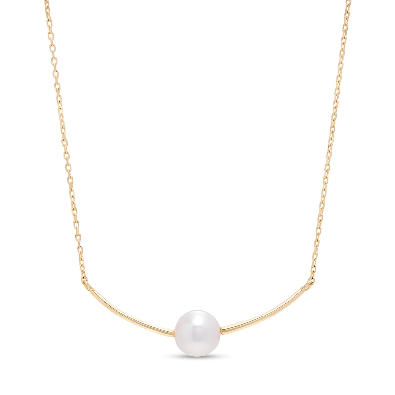 IMPERIAL® 6.5mm Cultured Akoya Pearl Curved Bar Necklace in 14K Gold