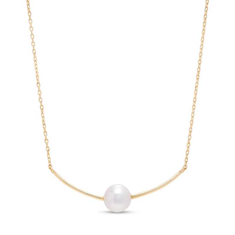 Main Image 1 of IMPERIAL® 6.5mm Akoya Cultured Pearl Curved Bar Necklace in 14K Gold