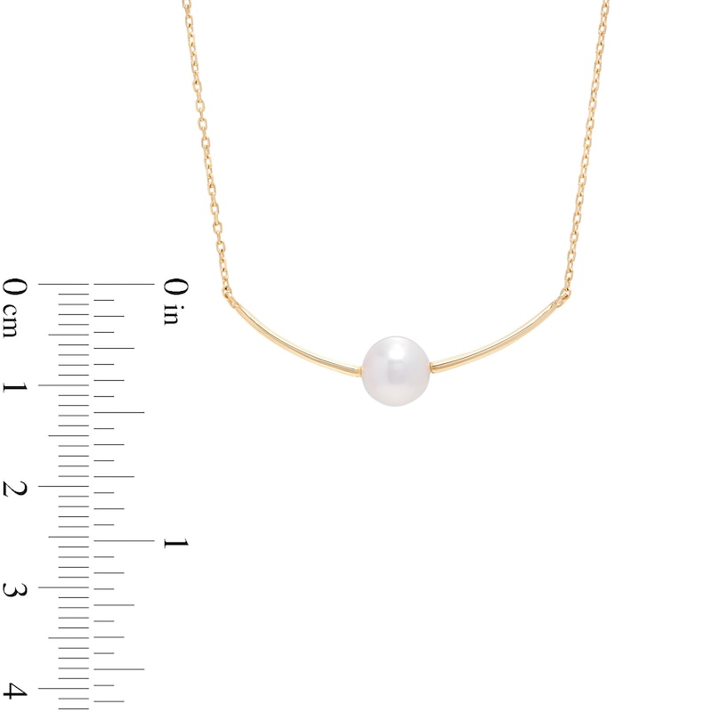 Main Image 3 of IMPERIAL® 6.5mm Akoya Cultured Pearl Curved Bar Necklace in 14K Gold