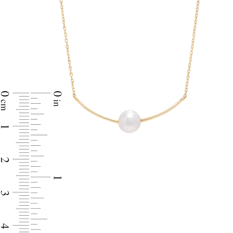 IMPERIAL® 6.5mm Cultured Akoya Pearl Curved Bar Necklace in 14K Gold