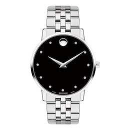 Men's Movado Museum® Classic 0.04 CT. T.W. Diamond Watch with Black Dial (Model: 0607201)