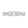 Thumbnail Image 3 of Emerald-Cut White Lab-Created Sapphire and 0.08 CT. T.W. Diamond Twist Split Shank Promise Ring in Sterling Silver