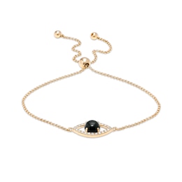 EFFY™ Collection 6.0mm Onyx and 0.15 CT. T.W. Diamond Evil Eye Bolo Bracelet in 14K Gold – 9&quot;