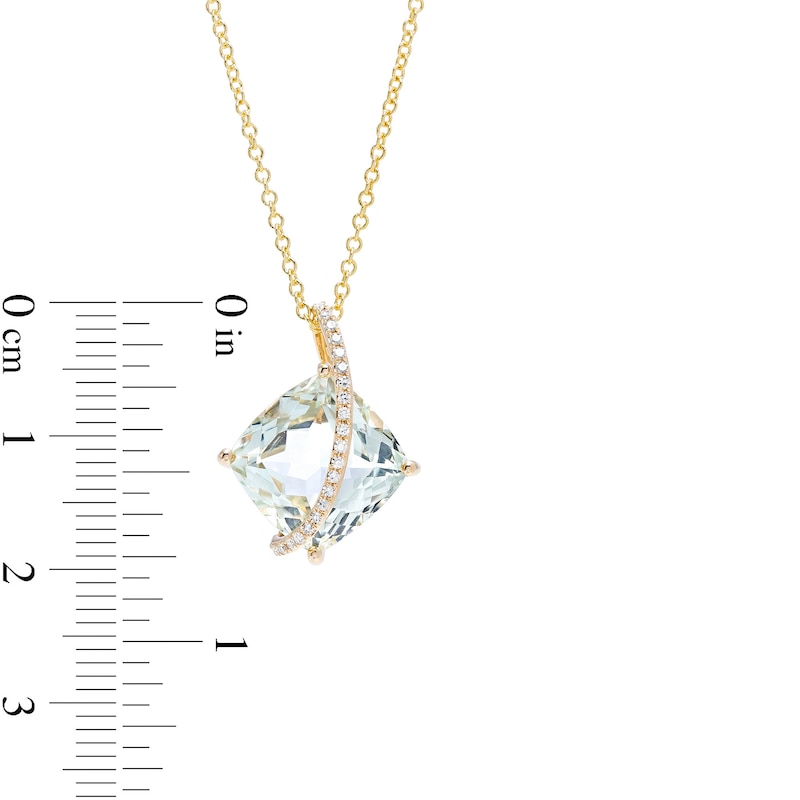 EFFY™ Collection 11.0mm Cushion-Cut Green Quartz and 0.07 CT. T.W. Diamond Swirl Ribbon Overlay Pendant in 14K Gold
