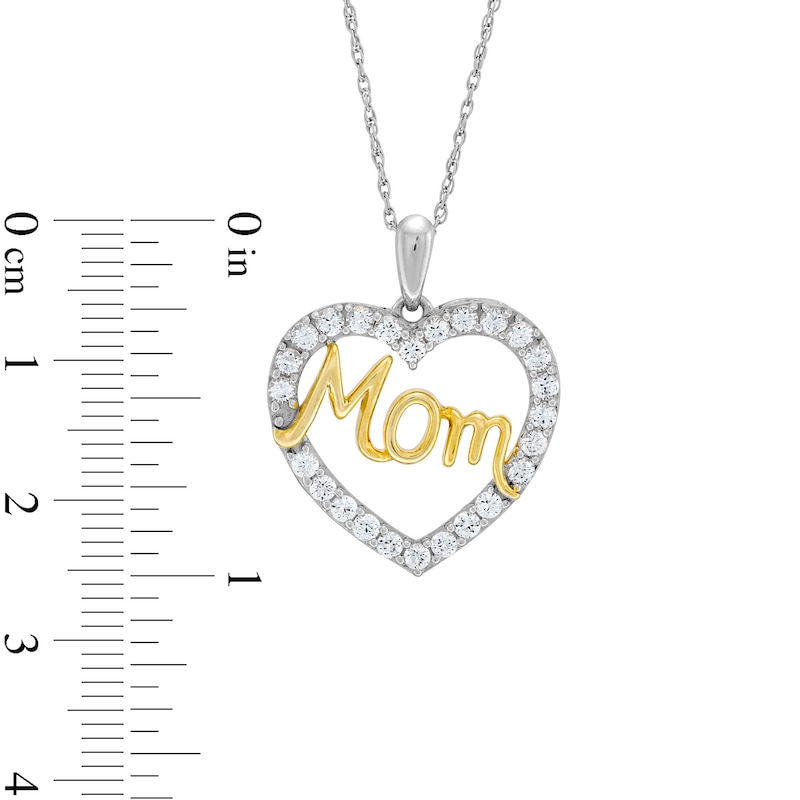 Main Image 3 of White Lab-Created Sapphire "Mom" Heart Pendant in Sterling Silver and 14K Gold Plate