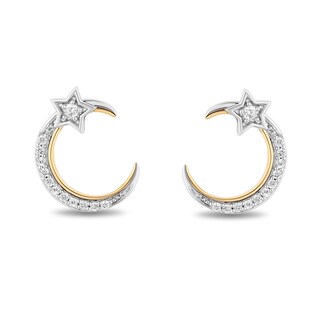 Enchanted Disney Jasmine 0.14 CT. T.W. Diamond Crescent Moon and Star Stud Earrings in Sterling Silver and 10K Gold