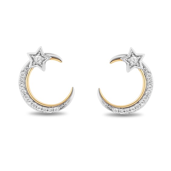 Enchanted Disney Jasmine 0.14 CT. T.W. Diamond Crescent Moon and Star Stud Earrings in Sterling Silver and 10K Gold