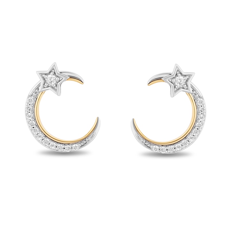 Enchanted Disney Jasmine 0.14 CT. T.W. Diamond Crescent Moon and Star Stud Earrings in Sterling Silver and 10K Gold|Peoples Jewellers