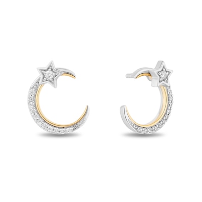 Enchanted Disney Jasmine 0.14 CT. T.W. Diamond Crescent Moon and Star Stud Earrings in Sterling Silver and 10K Gold