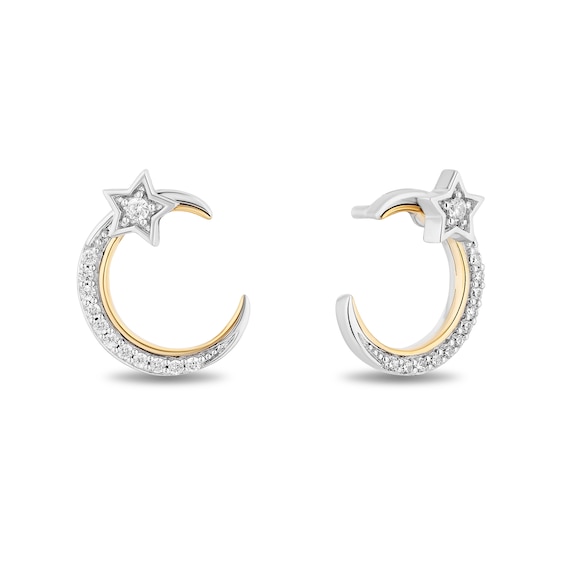 Enchanted Disney Jasmine 0.14 CT. T.W. Diamond Crescent Moon and Star Stud Earrings in Sterling Silver and 10K Gold