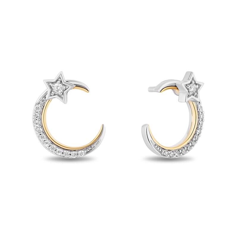 Enchanted Disney Jasmine 0.14 CT. T.W. Diamond Crescent Moon and Star Stud Earrings in Sterling Silver and 10K Gold