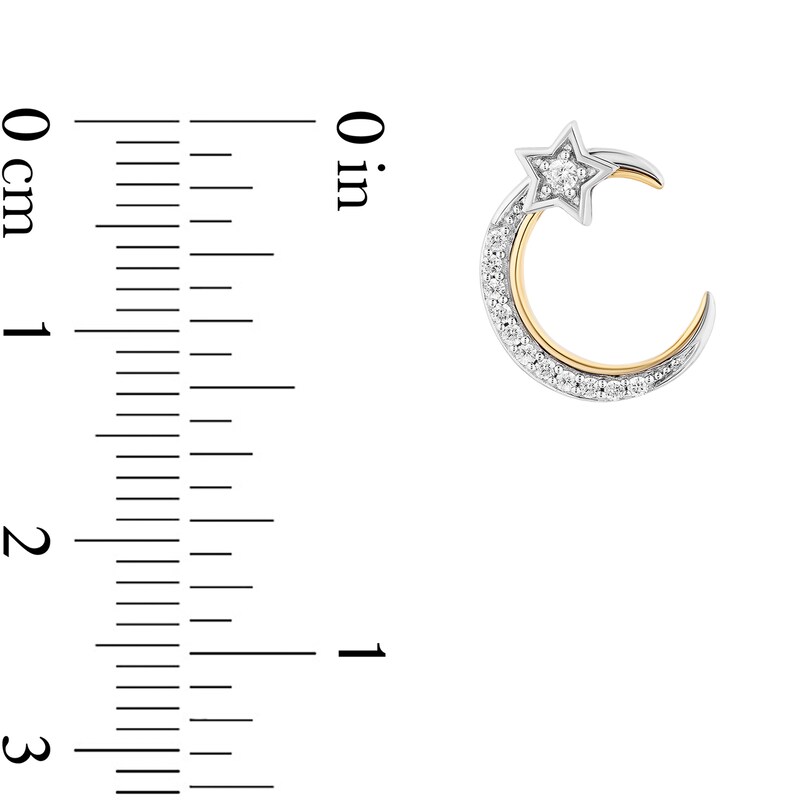 Enchanted Disney Jasmine 0.14 CT. T.W. Diamond Crescent Moon and Star Stud Earrings in Sterling Silver and 10K Gold
