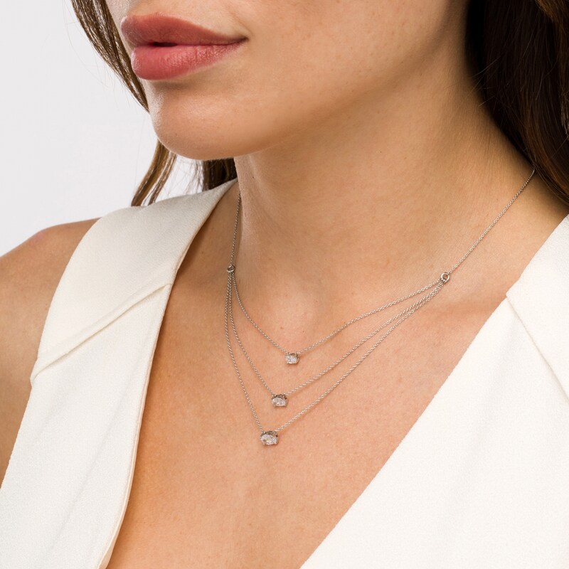 1.00 CT. T.W. Certified Sideways Oval Lab-Grown Diamond Triple Strand Necklace in 14K White Gold (F/SI2)