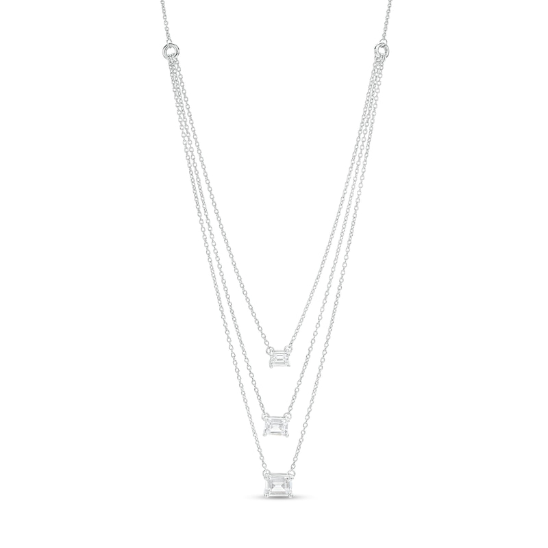 1.00 CT. T.W. Certified Sideways Emerald-Cut Lab-Created Diamond Triple Strand Necklace in 14K White Gold (F/SI2)