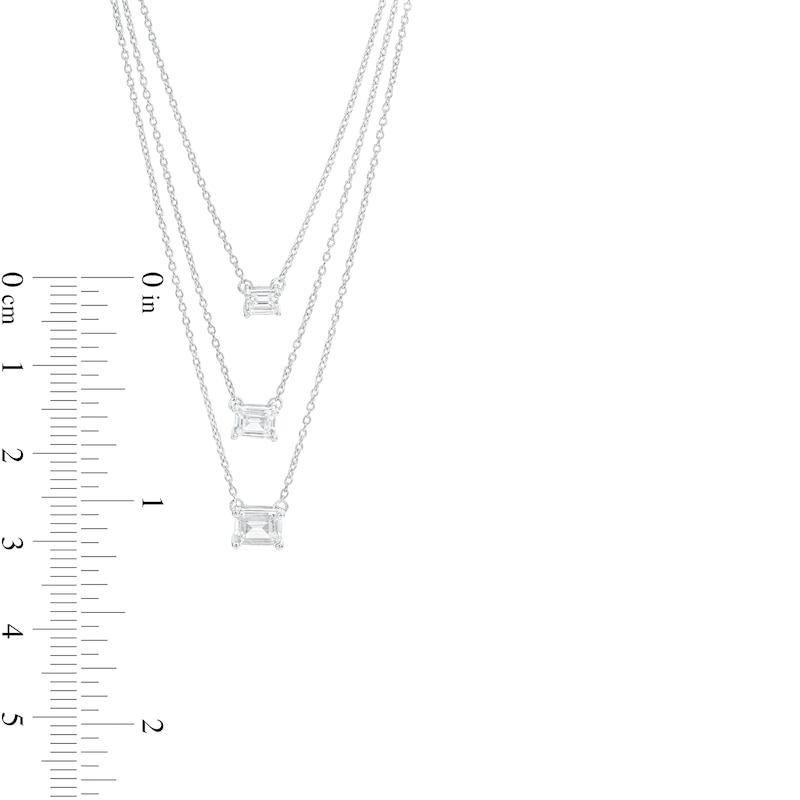 1.00 CT. T.W. Certified Sideways Emerald-Cut Lab-Grown Diamond Triple Strand Necklace in 14K White Gold (F/SI2)