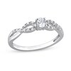 Thumbnail Image 1 of Oval White Lab-Created Sapphire and 0.08 CT. T.W. Diamond Twist Split Shank Promise Ring in Sterling Silver