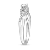 Thumbnail Image 3 of Oval White Lab-Created Sapphire and 0.08 CT. T.W. Diamond Twist Split Shank Promise Ring in Sterling Silver