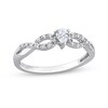 Thumbnail Image 1 of Pear-Shaped White Lab-Created Sapphire and 0.08 CT. T.W. Diamond Twist Split Shank Promise Ring in Sterling Silver
