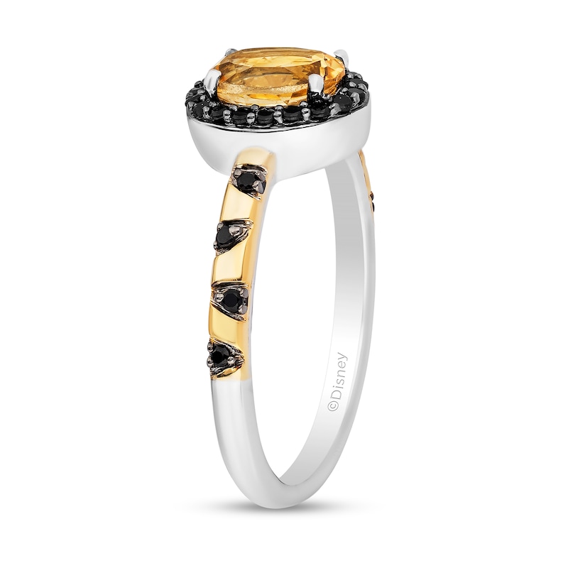 Disney Treasures Winnie the Pooh Oval Citrine and 0.18 CT. T.W. Black Diamond Frame Ring in Sterling Silver and 10K Gold