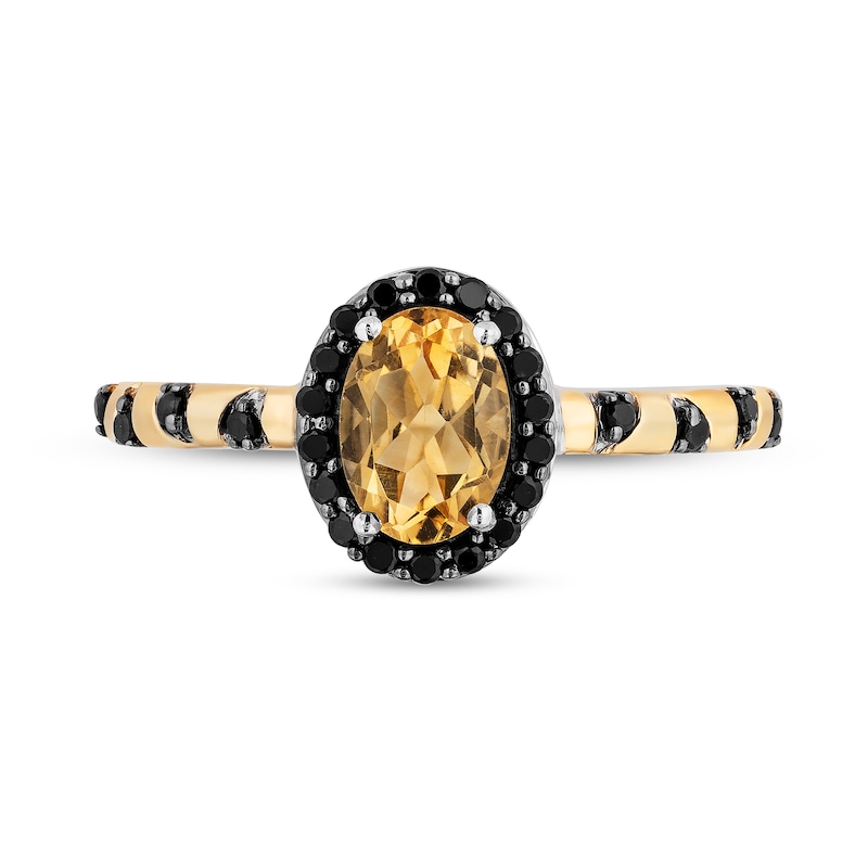 Disney Treasures Winnie the Pooh Oval Citrine and 0.18 CT. T.W. Black Diamond Frame Ring in Sterling Silver and 10K Gold