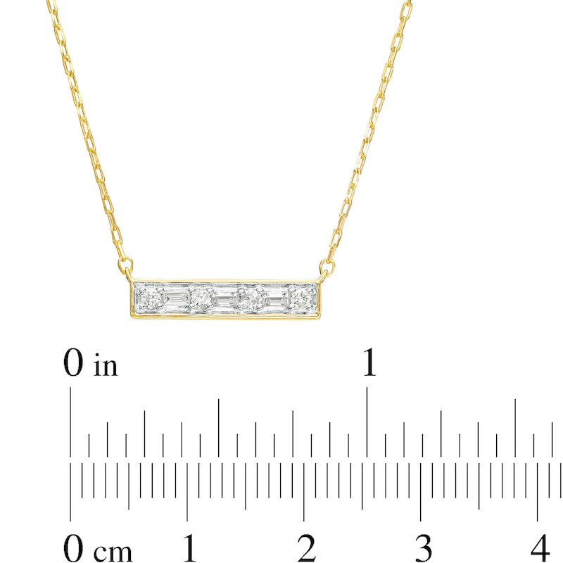 0.15 CT. T.W. Baguette and Round Diamond Bar Necklace in 10K Gold