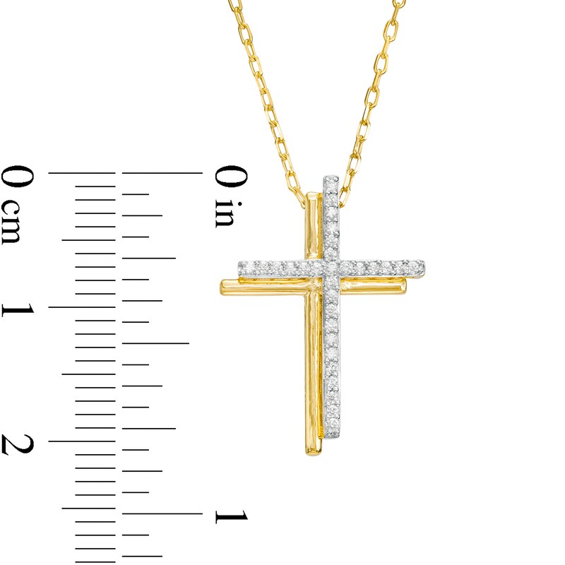 Main Image 3 of 0.10 CT. T.W. Diamond Stacked Cross Pendant in 10K Gold