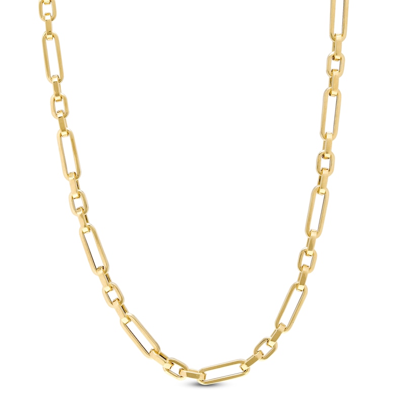 Italian Gold 3.5mm Paper Clip-Style and Squared Oval Link Choker Necklace in 18K Gold - 16"