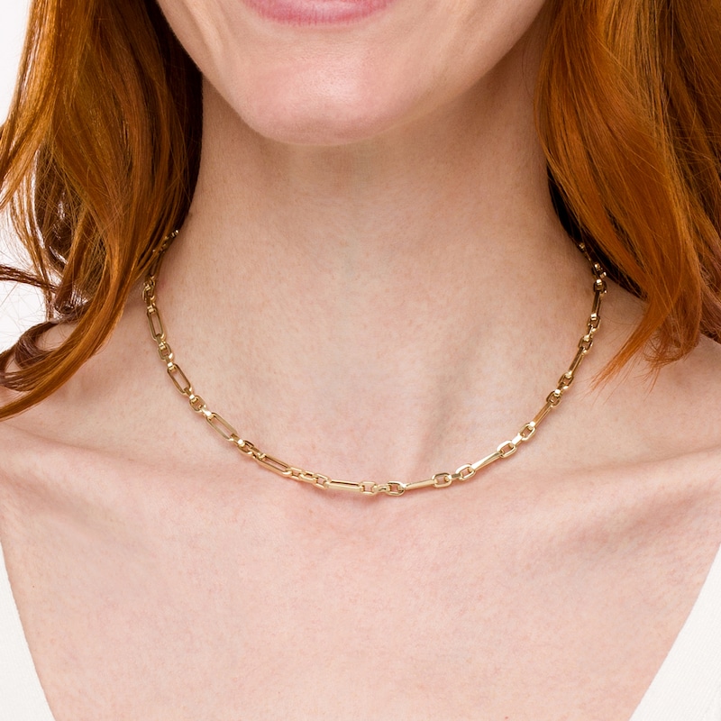 Main Image 2 of 3.5mm Paper Clip-Style and Squared Oval Link Choker Necklace in 18K Gold - 16"