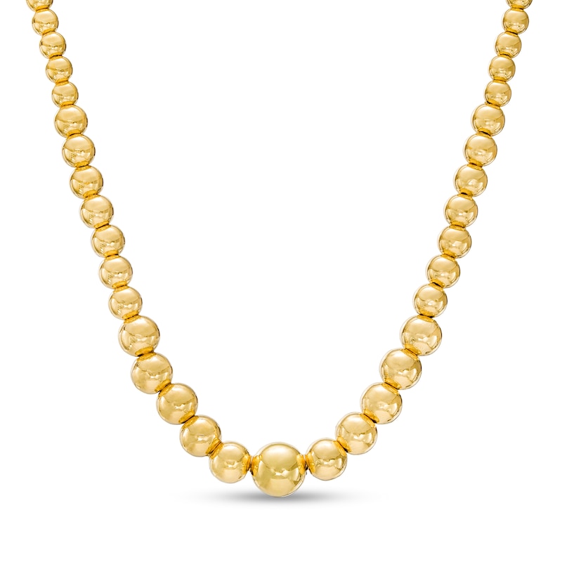 Italian Gold Graduated Beaded Chain Necklace in 18K Gold – 16.5"