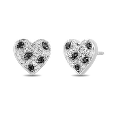 Disney Treasures 101 Dalmatians 0.18 CT. T.W. Black and White Diamond Heart Stud Earrings in Sterling Silver