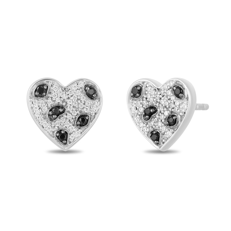 Disney Treasures 101 Dalmatians 0.18 CT. T.W. Black and White Diamond Heart Stud Earrings in Sterling Silver