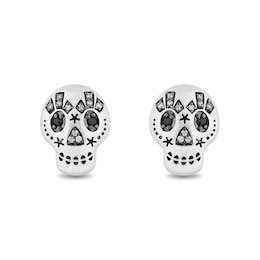 Disney Treasures Coco 0.085 CT. T.W. Black and White Diamond Skull Stud Earrings in Sterling Silver