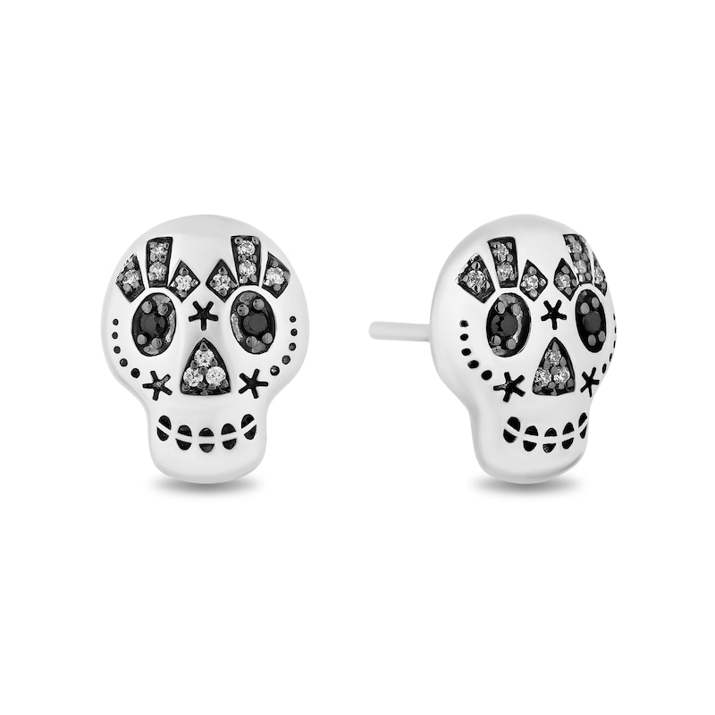 Disney Treasures Coco 0.085 CT. T.W. Black and White Diamond Skull Stud Earrings in Sterling Silver|Peoples Jewellers