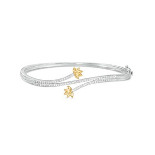 By Women for Women 0.50 CT. T.W. Diamond Lined Lotus Flower Bangle in 10K Two-Tone Gold - 7.15"