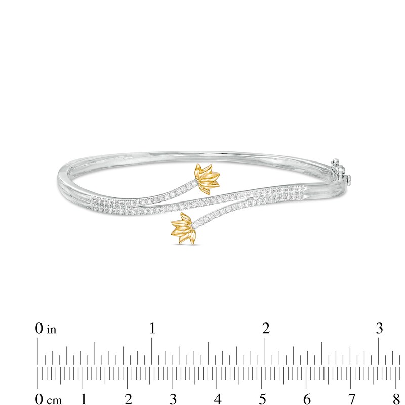 By Women for Women 0.50 CT. T.W. Diamond Lined Lotus Flower Bangle in 10K Two-Tone Gold - 7.15"