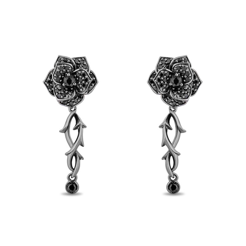 Enchanted Disney Villains Maleficent Onyx and 0.45 CT. T.W. Black Diamond Rose Thorns Drop Earrings in Sterling Silver|Peoples Jewellers