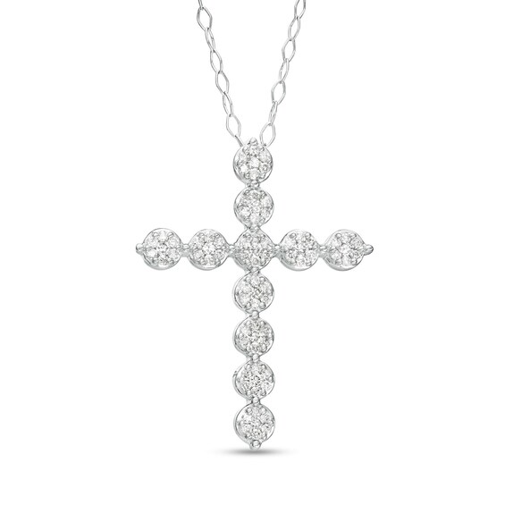 0.50 CT. T.W. Multi-Diamond Bubble Cross Pendant in 10K White Gold