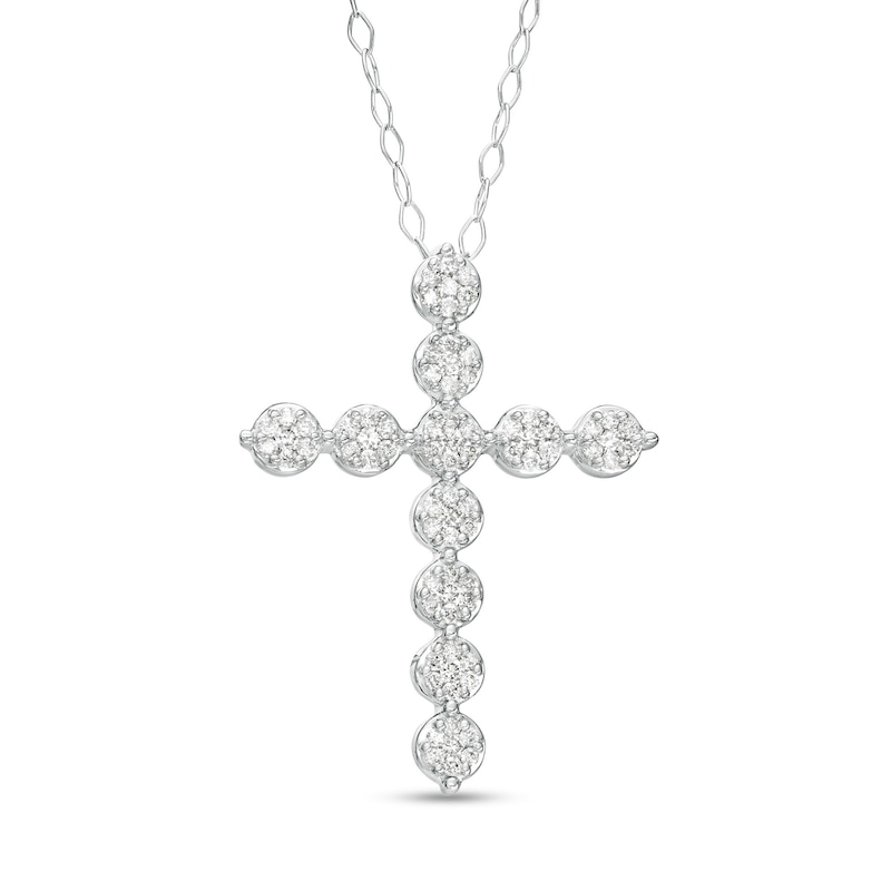 0.50 CT. T.W. Multi-Diamond Bubble Cross Pendant in 10K White Gold