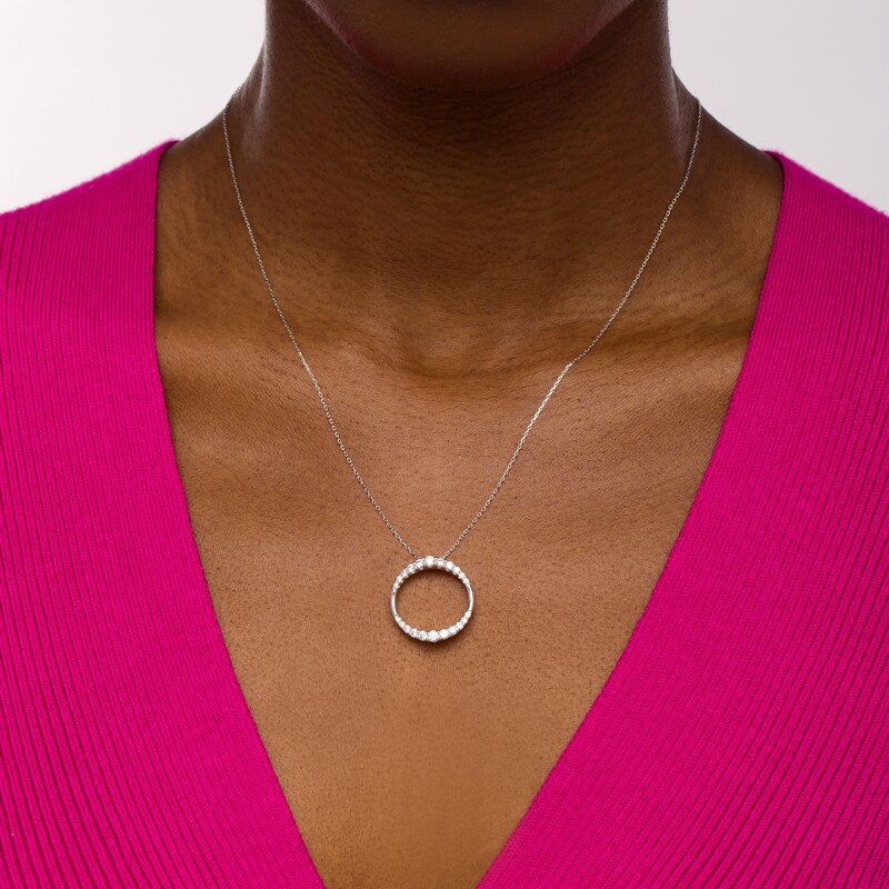 Main Image 2 of 0.75 CT. T.W. Journey Diamond Circle Pendant in 10K White Gold