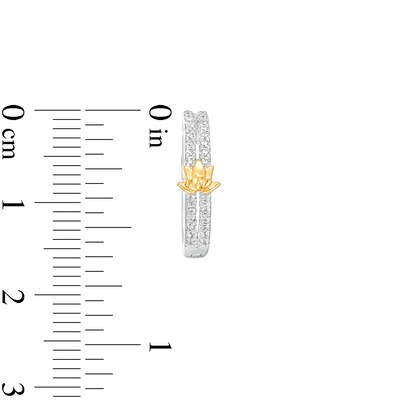 By Women for Women 0.20 CT. T.W. Diamond Lotus Flower Double Row Huggie Hoop Earrings in 10K Two-Tone Gold