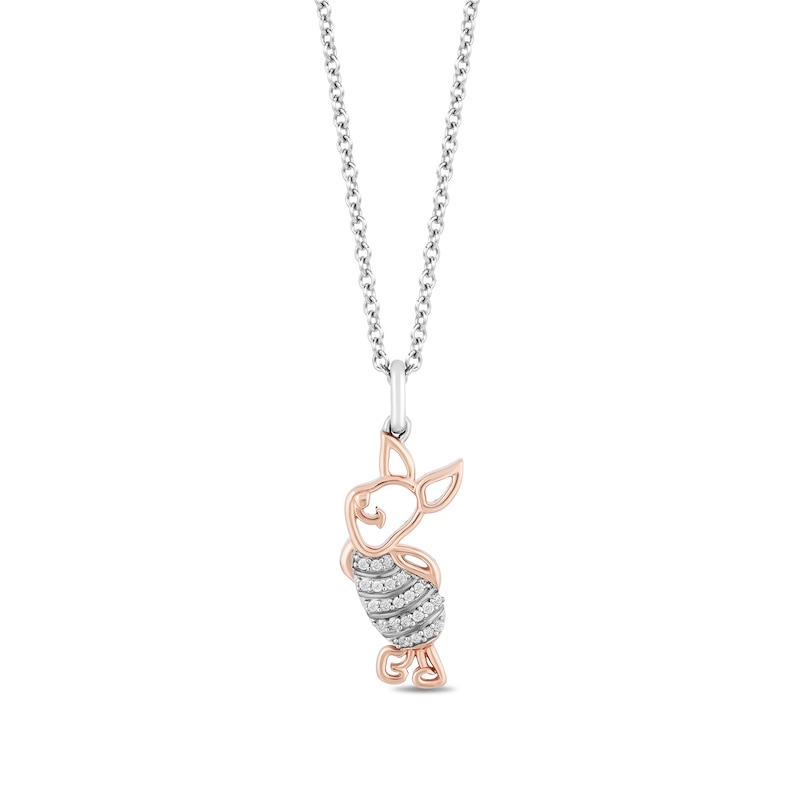 Main Image 1 of Disney Treasures Winnie the Pooh Diamond Accent Piglet Pendant in 10K Rose Gold and Sterling Silver