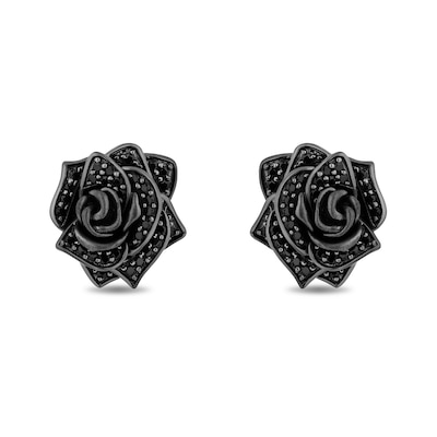 Enchanted Disney Villains Maleficent 0.45 CT. T.W. Black Diamond Rose Stud Earrings in Sterling Silver
