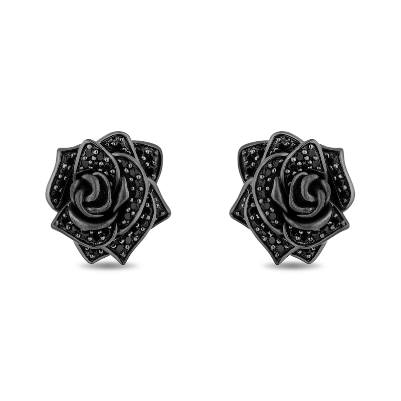 Main Image 1 of Enchanted Disney Villains Maleficent 0.45 CT. T.W. Black Diamond Rose Stud Earrings in Sterling Silver